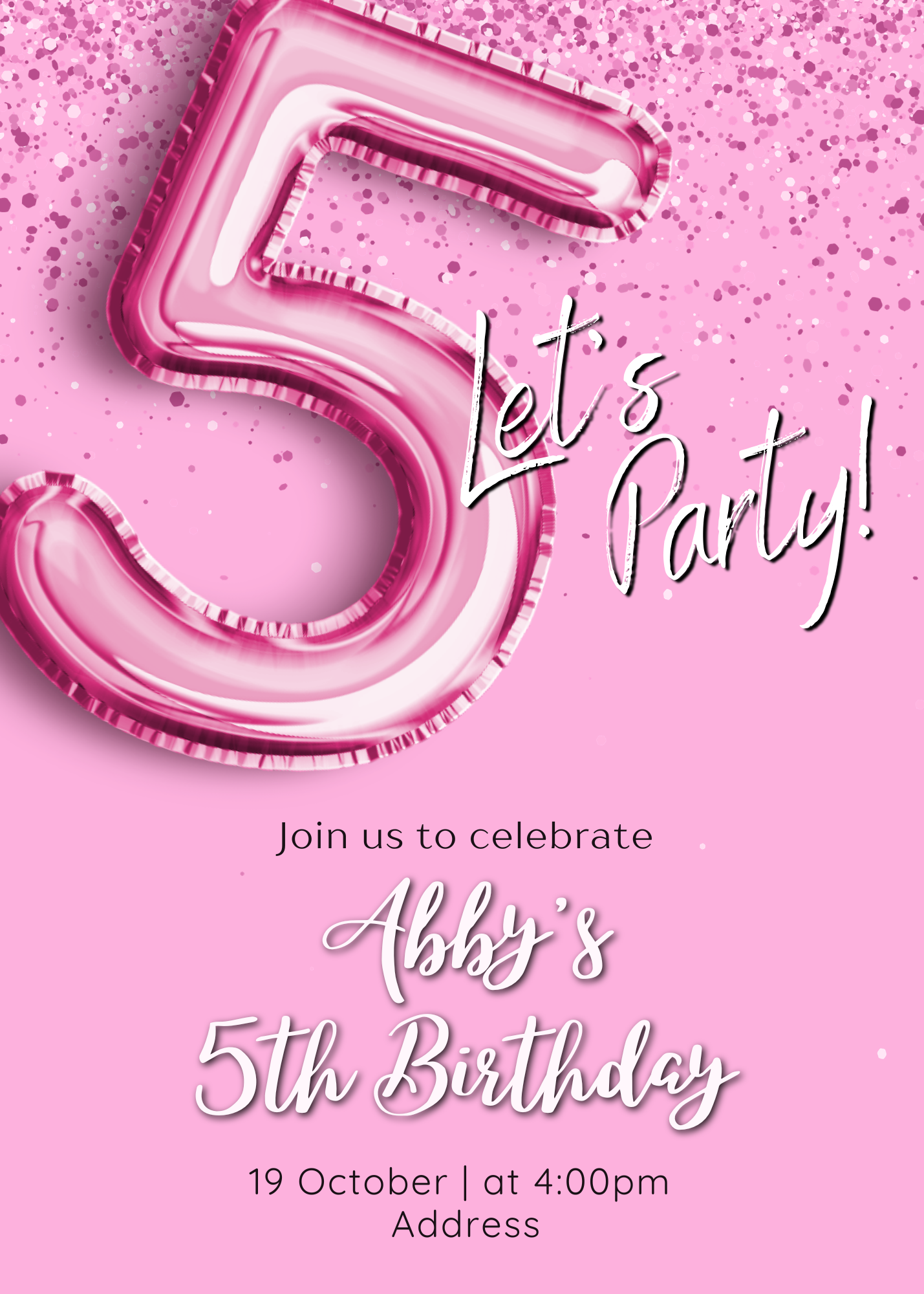 5th Birthday Invitation Template-Pink